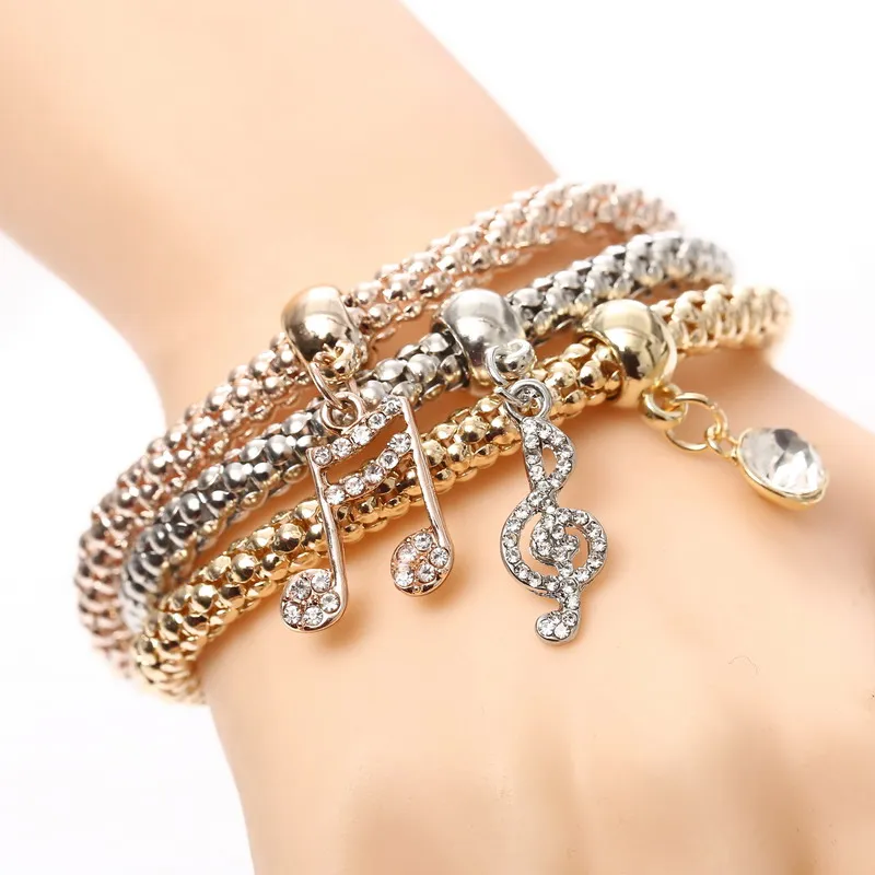 

MINHIN Multilayers Bracelet For Women Gold&Silver 3 Pcs/Set Elastic Bracelet Note Design Crystal Jewelry Pulseira Feminina
