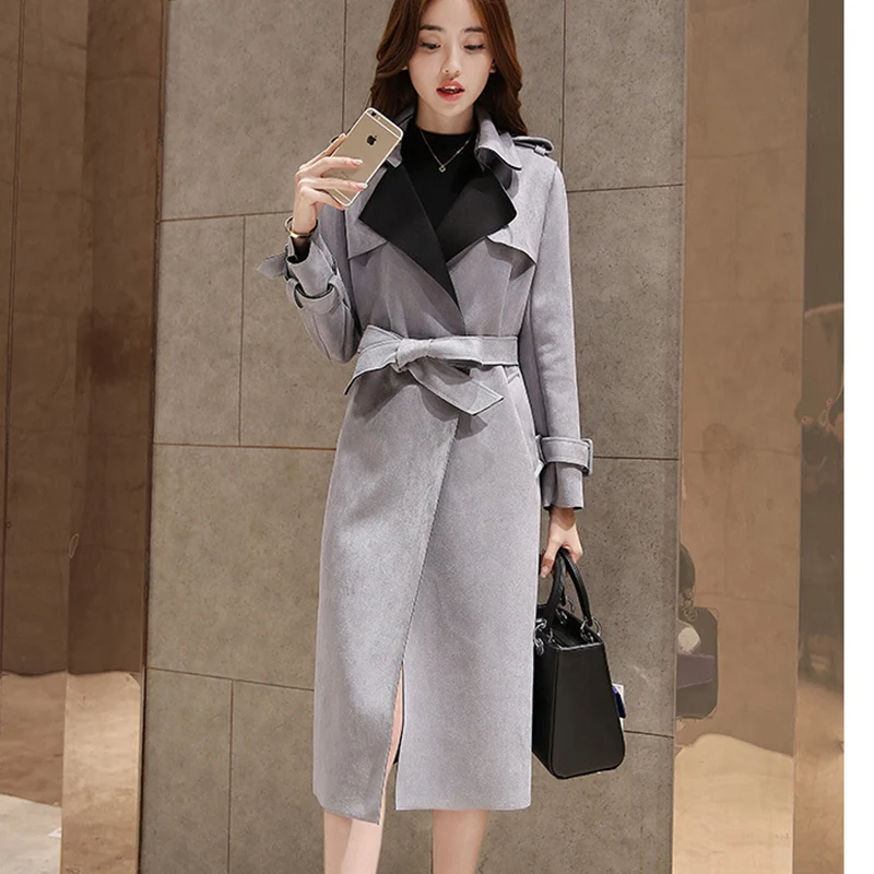 2016 New Korean Autumn Women Temperament Suede Trench Coat Maxi Long ...