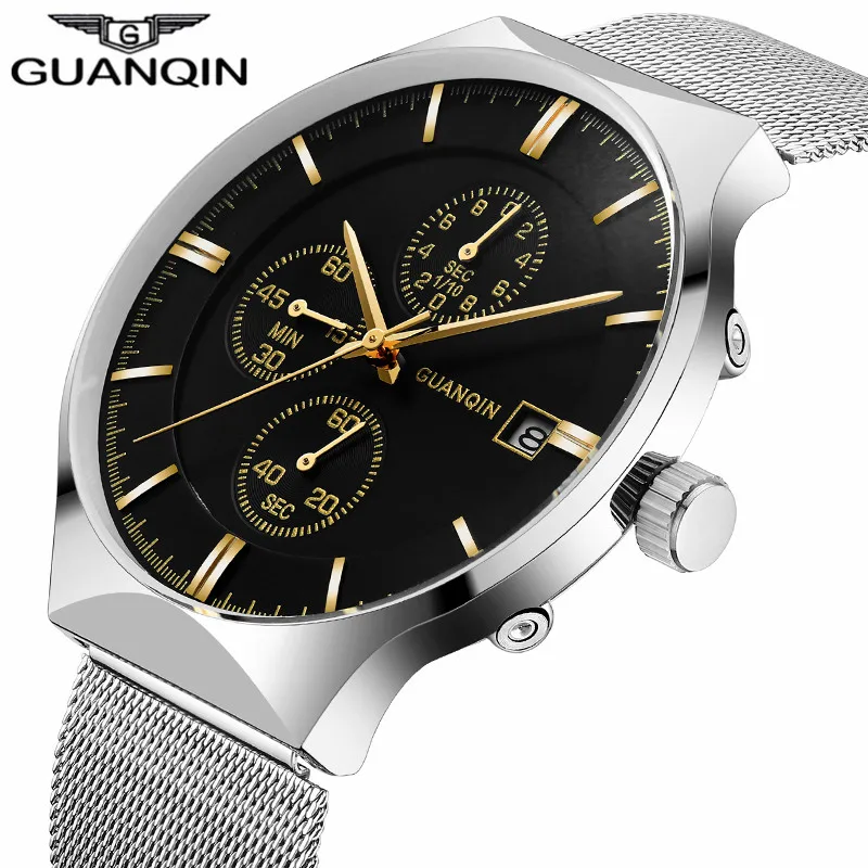 GUANQIN Роскошные Брендовые мужские часы Relogio Masculino кварцевые наручные тонкие