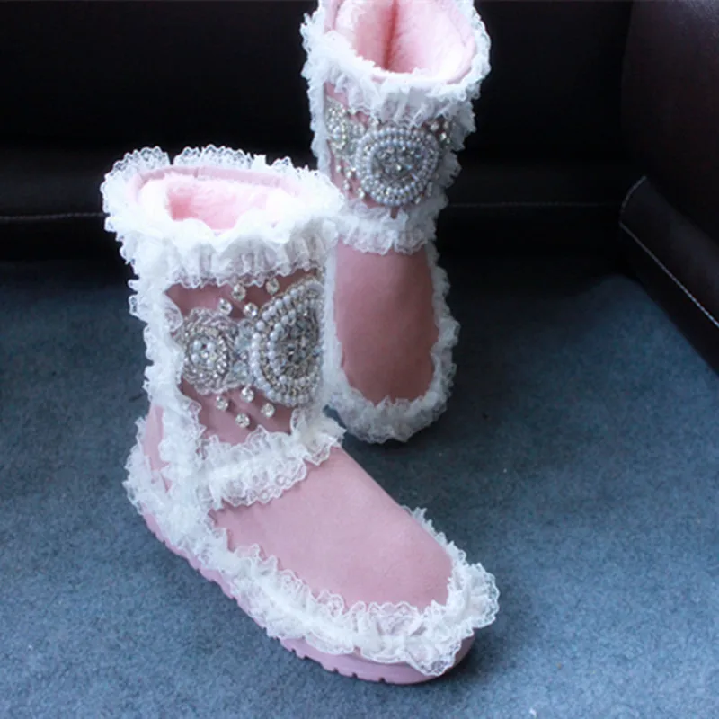 Chaussures Cheville Conception Neige Bottes Femmes Couleurs Shown 16 D'hiver Rose Dentelle Pour As Strass as Femme Shown Botte Chaud qwBx0C7