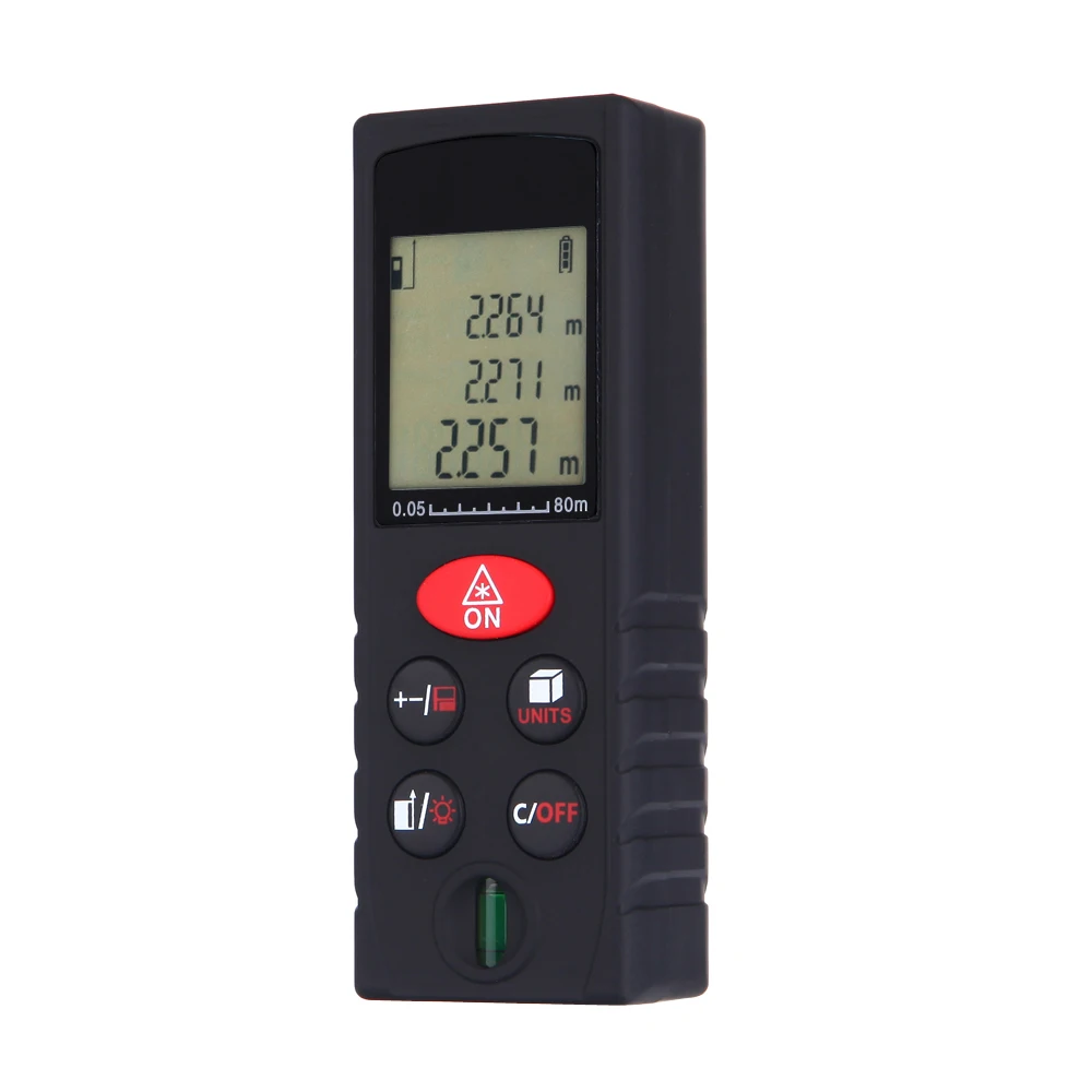 

80m/262ft Digital Laser Distance Meter Mini Handheld High Precision Range Finder Area Volume Measurement Level Bubble