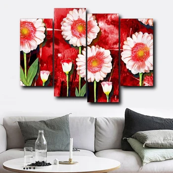 

Modern Daisy 5 Pcs Canvas Paintings Yellow Decoration Abstract Poster Art Print for Living Room Wall Art Pictures Tableaux Decor