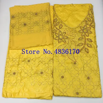 

Yellow bazin brode brocade 2018 high quality lace with beads and stones fashion women bazin riche brocade 3+2+2yards/lot