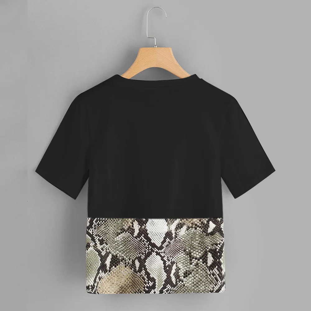 Футболка женская camiseta mujer животных печати большие размеры Pacthwork змея блесток femme