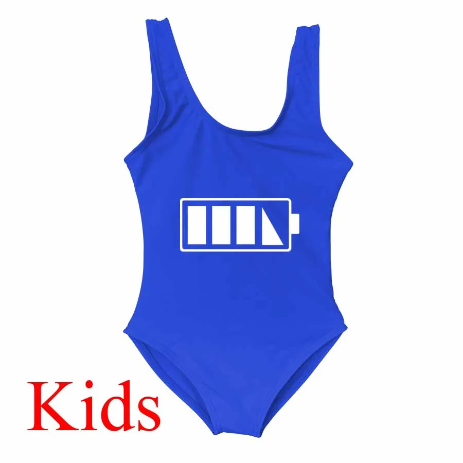 Семейный слитный купальник, купальный костюм с рисунком батареи, для мамы и девочек, для женщин, детей, для малышей, купальники, одежда бикини, пляжная одежда - Цвет: Kid Blue