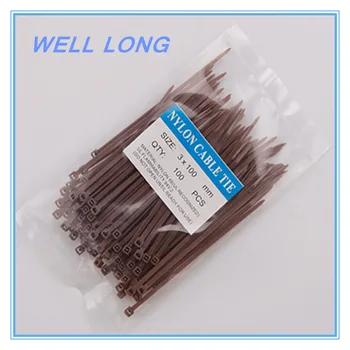 

200pcs/lot 3*100mm Brown Nylon Wire Cable Zip Ties, Cable Ties.