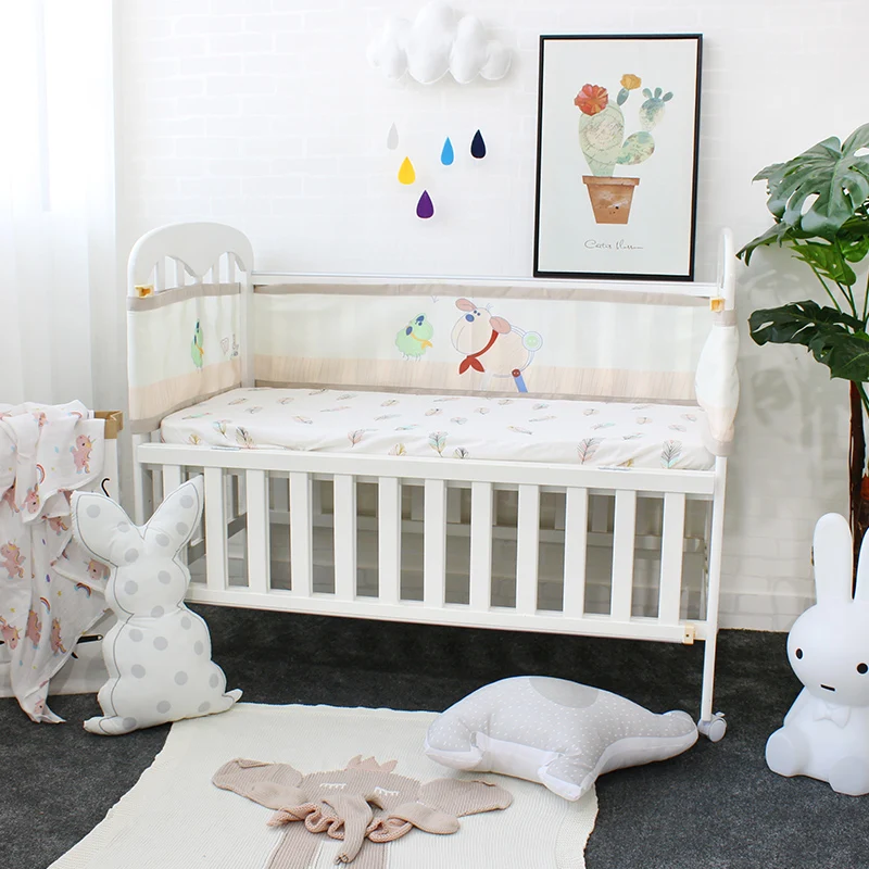 Baby Bed Bumper Soft Breathable 3 Layers Mesh Crib Protector Cute Cartoon Pattern Croth To The Cot Fit For All Size Crib Round