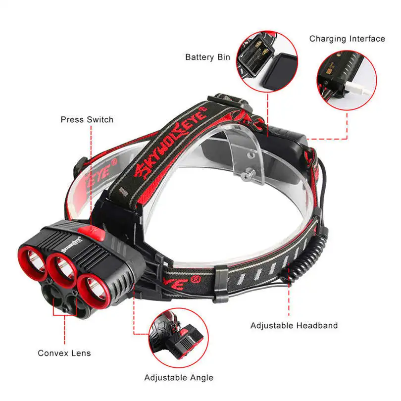 5X XM-L T6 LED USB Headlamp USB Rechargeable Torch Lamp Light powerful led flashlight Head Torch,use 18650 battery #4S19 (3)