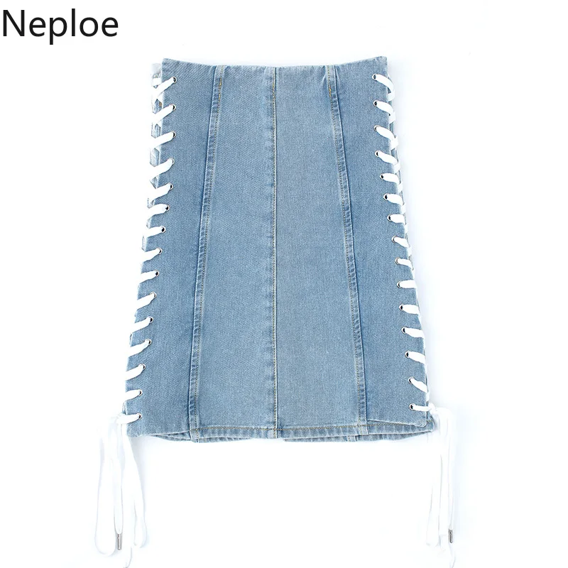 Neploe специальный шнурок Для женщин юбки Повседневное молния юбка Fly 2019 Летняя мода Высокая Талия джинсовые Футляр Jupe 45068