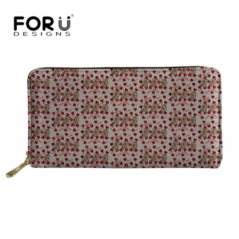 

FORUDESIGNS Ladies Long Phone Card Holder Women Cluth PU Leather Wallets Yorkie Printing Coin Pocket for Girls Kawaii Wallet