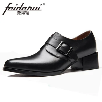 

Stylish Genuine Leather Formal Dress Men's Monk Strap Footwear Pointed Toe Handmade High Heels Man Wedding Party Shoes HQS314