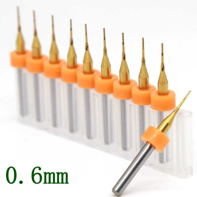 0.8mm 10pcs Titanium 0.6mm Tungsten Carbide CNC PCB Laser Cutting Machine Milling Cutter Router Bit CNC Tool Woodworking