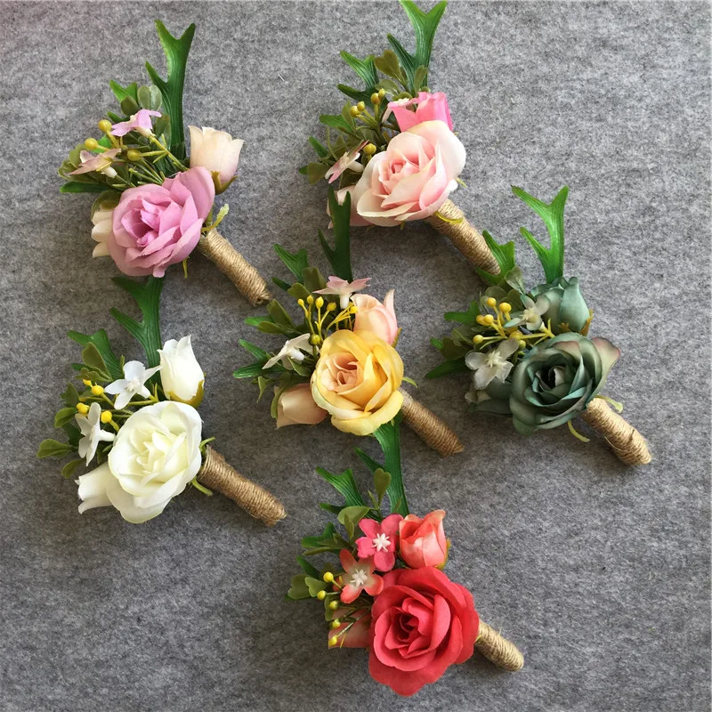 

WeddingBobDIY Boutonniere Groom Groomsman buttonholes Flowers Wedding Bouquet Accessories Prom Party Man Suit Decoration