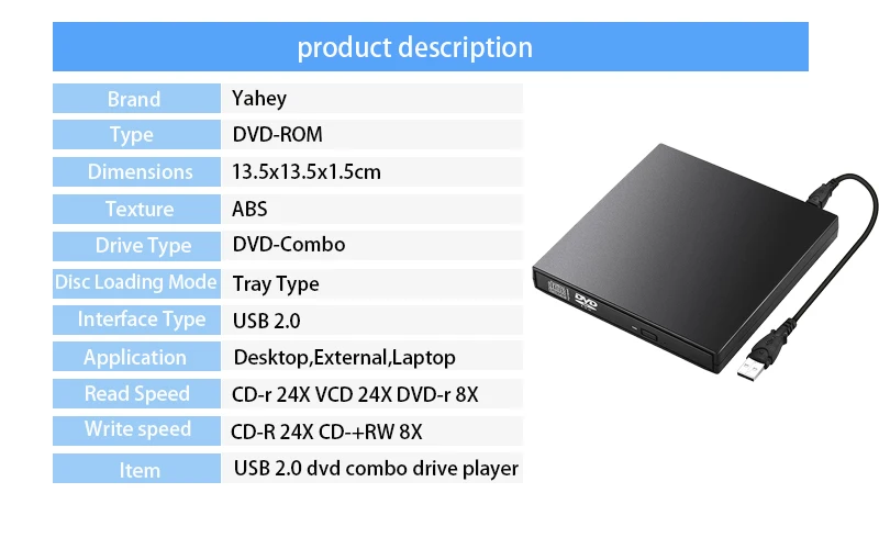 Внешний DVD rom Оптический привод USB 2,0 CD/DVD-rom CD-RW плеер горелка тонкий портативный ридер рекордер для ноутбука