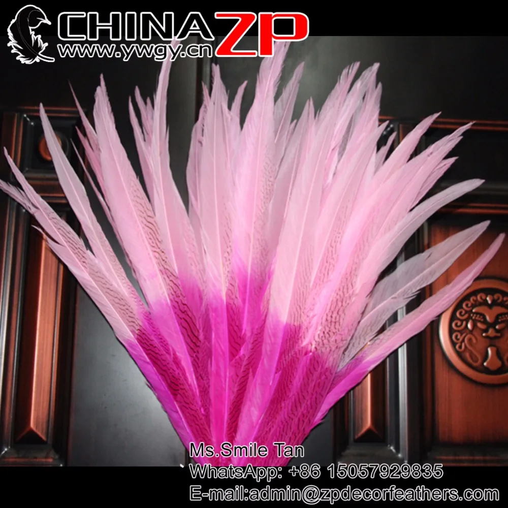 

CHINAZP Ombre Pink Pheasant Feather 65~70cm(26 to 28inch) 50pcs/lot Beautiful Pattern Silver Pheasant Tail Super Long Feathers