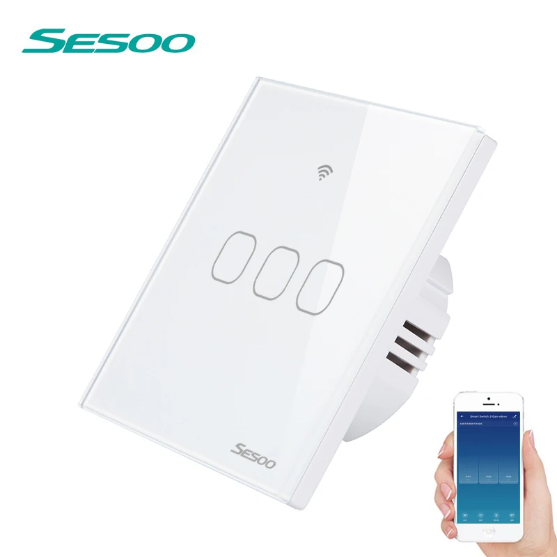 SESOO wifi Smart Touch Switch 3-Band APP беспроводной дистанционный светильник настенный переключатель Хрустальная стеклянная панель работает с Alexa/Google Home