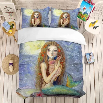 

Beautiful Mermaid Girl 3D Printing Beadding Sets Duvet Covers Set Pillowcases Full Size Twin Queen King Size Kids Bed Set