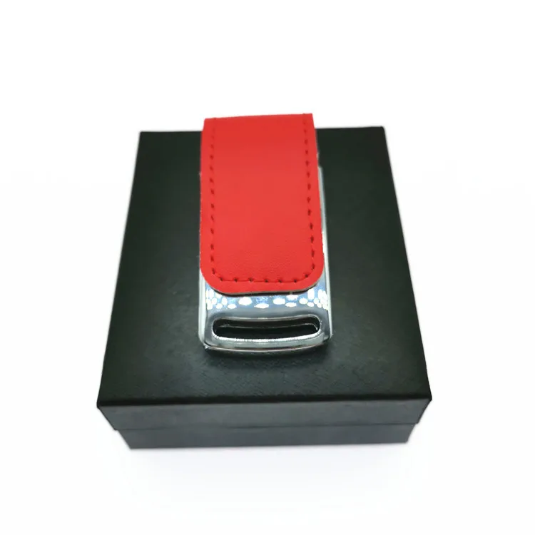 Логотип клиента Кожаный Модный Железный корпус USB флэш-накопитель 4 ГБ 8 ГБ 16 ГБ 32 ГБ 64 ГБ USB+ кожаная коробка внешняя карта памяти - Цвет: Red