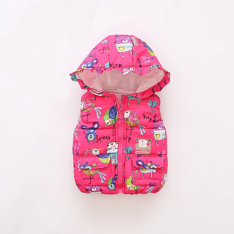 3 Bibihou autumn winter children clothes girls Outerwear Coats Animal Graffiti hooded Girls Vest Jackets Baby Girl Warm Waistcoat