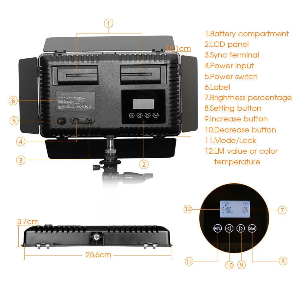  Pro 600 LED Video Light 5600K Lamp Panel Dimmable +Battery For Nikon D600 D700 D800 D3400 D5500 D90 - 32957793337