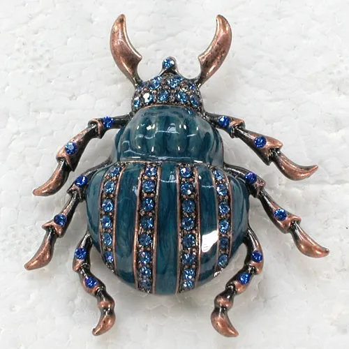Броши антикварные медные Синие стразы с эмалью в форме жука C643 B3|pin brooch|beetle pinenamel pin