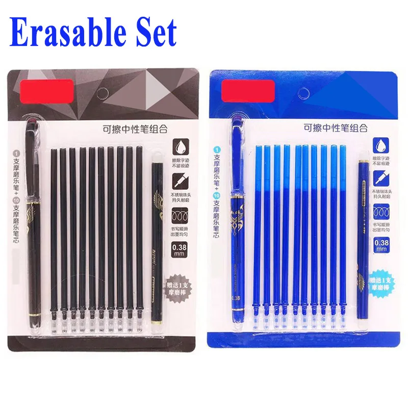 DELVTCH 0.38MM Erasable Suit Gel Pen Blue/Black Erasable Refills and