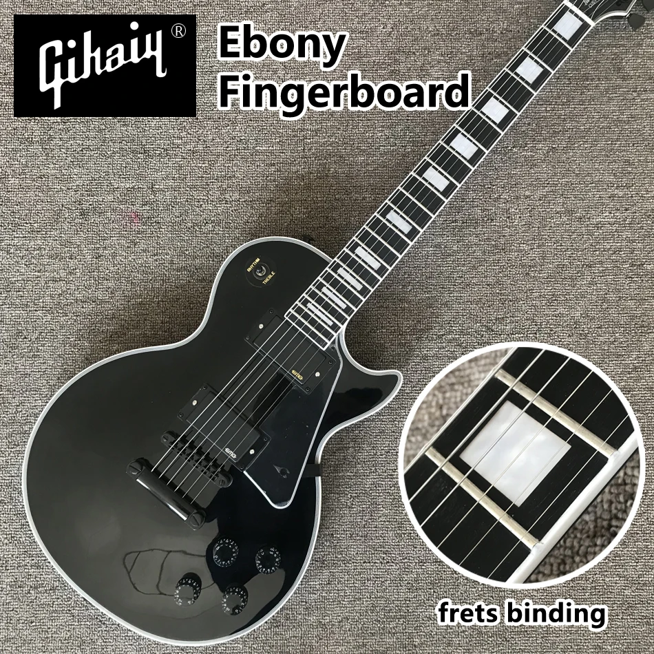 

NEW High quality hand-made electric guitar, black electric guitar with ebony fingerboard frets binding, free shipping