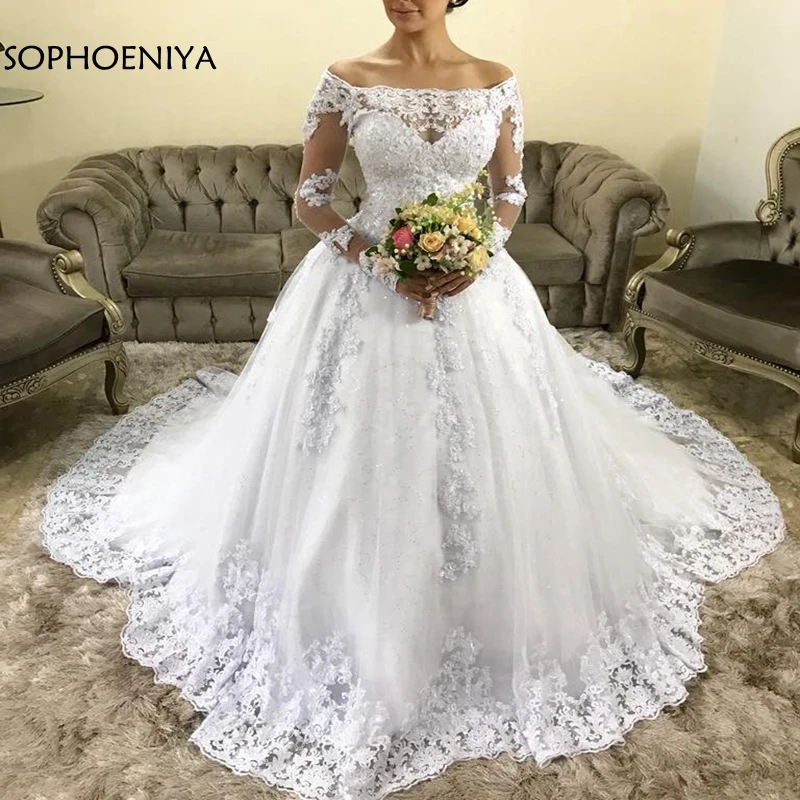 Vestido de Noiva Long Sleeves Ball Gown Wedding Dresses 2019 Robe de mariee Chapel Train Luxury Wedding Gowns Bride Dress Vestido de Noiva Long Sleeves Ball Gown Wedding Dresses 2019 Robe de mariee Chapel Train Luxury Wedding Gowns Bride Dress