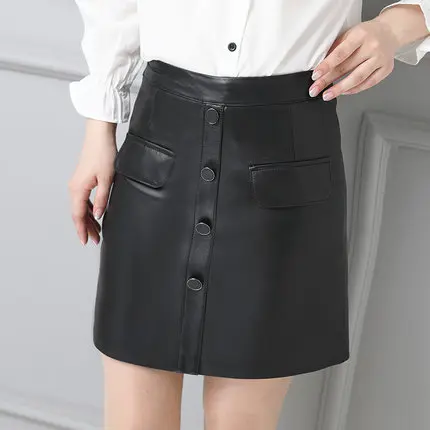 Для женщин Тонкий Натуральная овечья кожа юбка P21