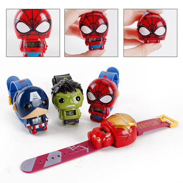 

The Avengers Super Hero Watch Marvel Action Figures Captain American Hulk IronMan SpiderMan Watch Projection Time Kids Toy