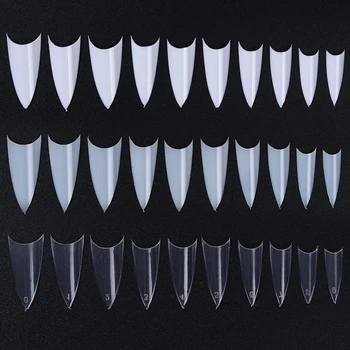 

500Pcs French Half False Nail Tips Sharp Pointed 10 Sizes Clear White Natural Nail Art Design Tips for Gel Nail Polish