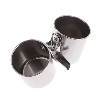 

Food Water Feeding Bird Double Cups With Clip Stainless Steel Parrot Cage Stand