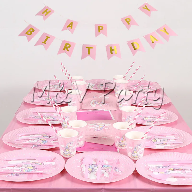 

98pcs/lot Creative Cloud Unicorn Birthday Disposable Tableware Set Birthday Plate Napkin Cup Baby Shower Supplies Decorations