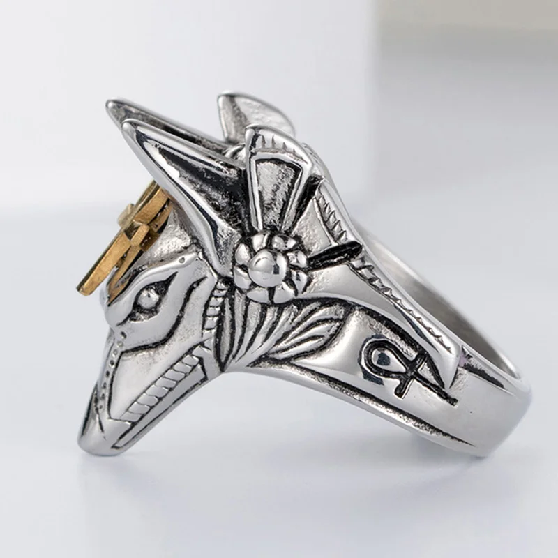 SLZBCY Stainless Steel Egypt Cross Anubis God Finger Rings For Men Women Punk Wolf Head Knuckle Ring Statement Retro Jewelry SLZBCY Stainless Steel Egypt Cross Anubis God Finger Rings For Men Women Punk Wolf Head Knuckle Ring Statement Retro Jewelry