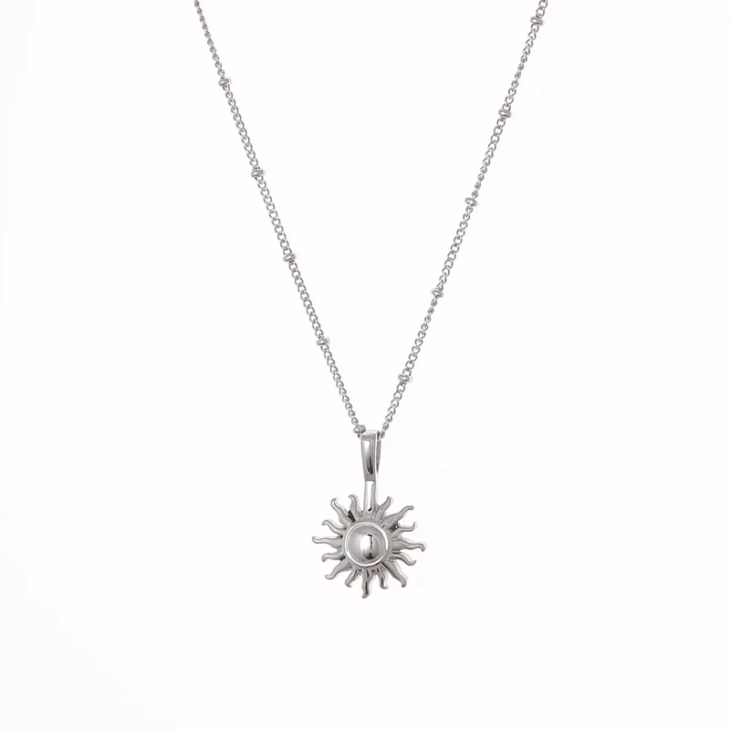 Новейший 316L медальон в форме солнца ожерелье Popsocket винтажная бусина шар солнце цветок ожерелье для женщин пляж девушка лучший подарок - Окраска металла: silver
