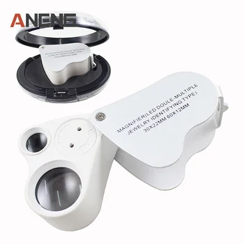 

High Quality 30X 60X Illuminated Magnifier Glass Loupe Dual Lens Lam Jewelry Appraisal Tool