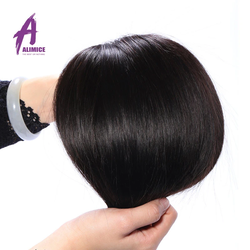 Alimice Hair Indian Straight Human Hair Bundles With Closure 3 Bundles Hair Extensions With Closure Natural Color Straight Hair