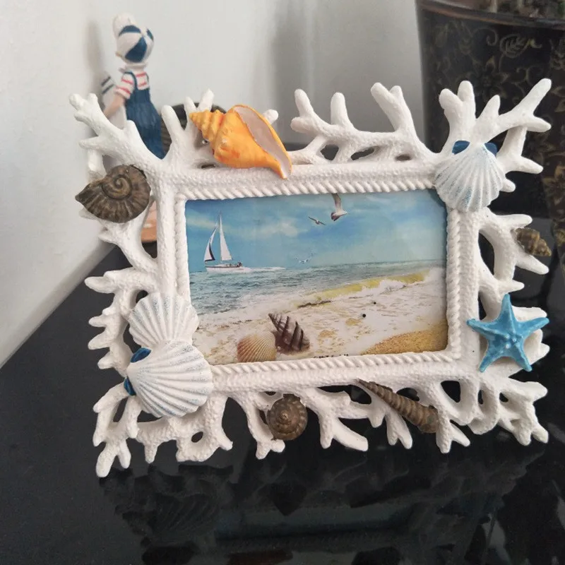 Креативная средиземноморская смоляная старая фоторамка, украшение для рабочего стола, 6 дюймов, коралловый океан, морская звезда, ракушка, раковина, стол, домашний декор