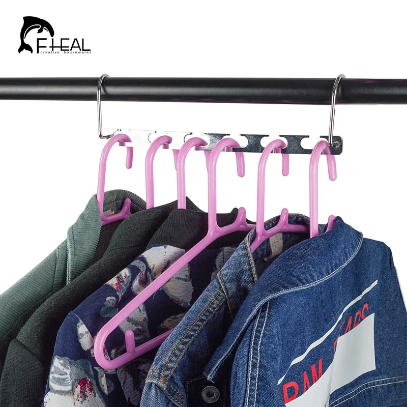 FHEAL 6 Holes Metal Hanger With Activity Hook Non slip Space Saving Magic Clothes Hanger Clothes