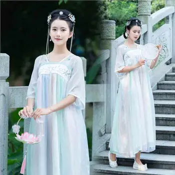 

Women Hanfu Ancient Chinese Tang Dynasty Vintage Summer Half Sleeve Dress Halloween Princess Costume Outfit For Lady Plus Size