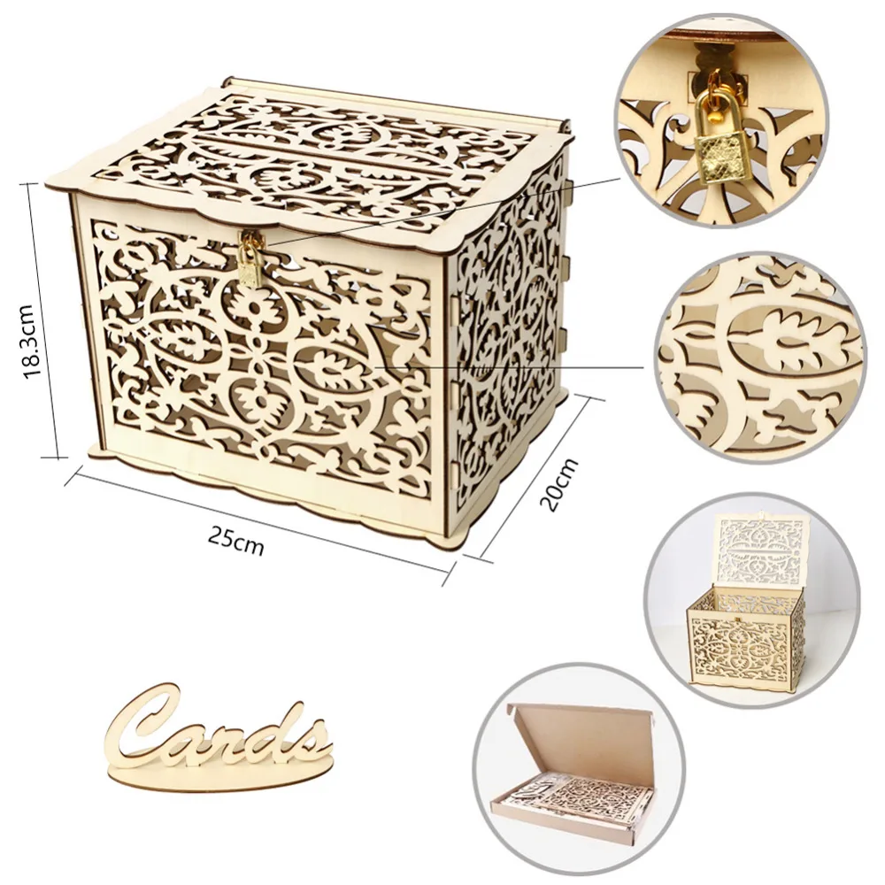 DIY коробка для свадебных подарочных карт деревянная коробка для денег с замком красивые свадебные украшения принадлежности для хранения денег на день рождения