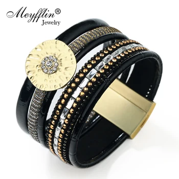

Fashion Charm Bracelet With Magnetic Clasp Multilayer Leather Wrap Bracelets & Bangles for Women Men Jewelry Pulseras Bijoux