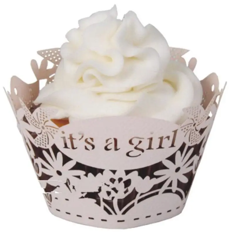 50pcs It's a girl Cupcake Wrappers, Cup cake Muffin Paper Wrapper Babyshow Children Birthday