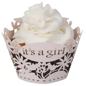 

50pcs It's a girl Cupcake Wrappers, Cup cake Muffin Paper Wrapper Babyshow Children Birthday Party Home Decoration Supplies