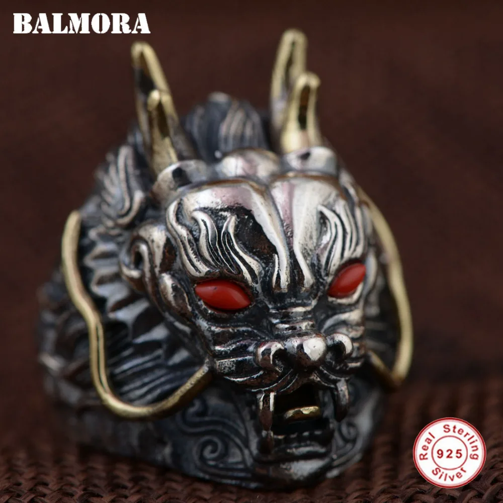 

BALMORA 925 Sterling Silver Dragon Resizable Rings for Men Ancient Chinese Animal Ring Vintage Thai Silver Jewelry SY21956