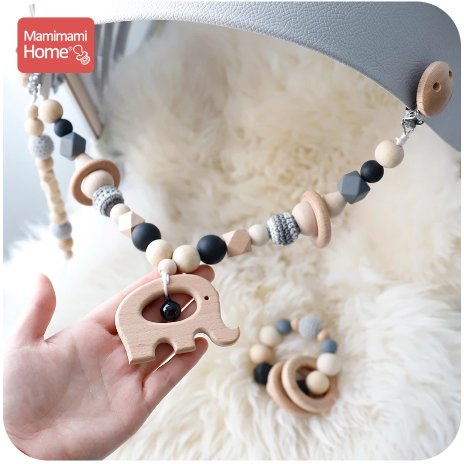 

Baby Wooden Teether 1set Pram Clip Beech Rodent Gym Play Personalized Name Pacifier Chain Chewable Bracelet Children'S Goods Toy