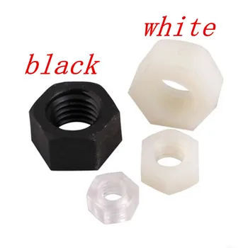 

100pcs/lot M2 M2.5 M3 M4 M5 M6 M8 M10 Black or white Nylon Hex Nut Hexagon Plastic Nuts