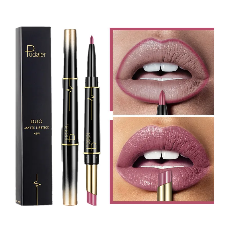 

16 color double head matte lipstick waterproof durable long-lasting rotating lip liner non-stick cup lipstick makeup