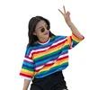 T Shirt Women Rainbow Striped Tops Harajuku Tshirt Summer Short Sleeve Korean Punk T shirt