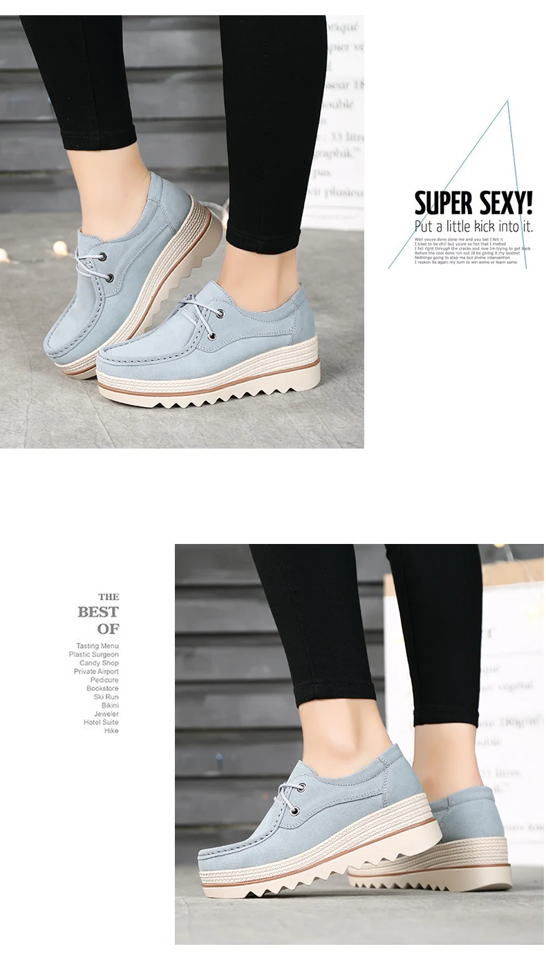 O16U/ весенняя женская обувь на плоской подошве; кожаные замшевые мокасины; черные кроссовки на платформе; обувь на каблуке; женская повседневная обувь на толстой резиновой подошве со шнуровкой